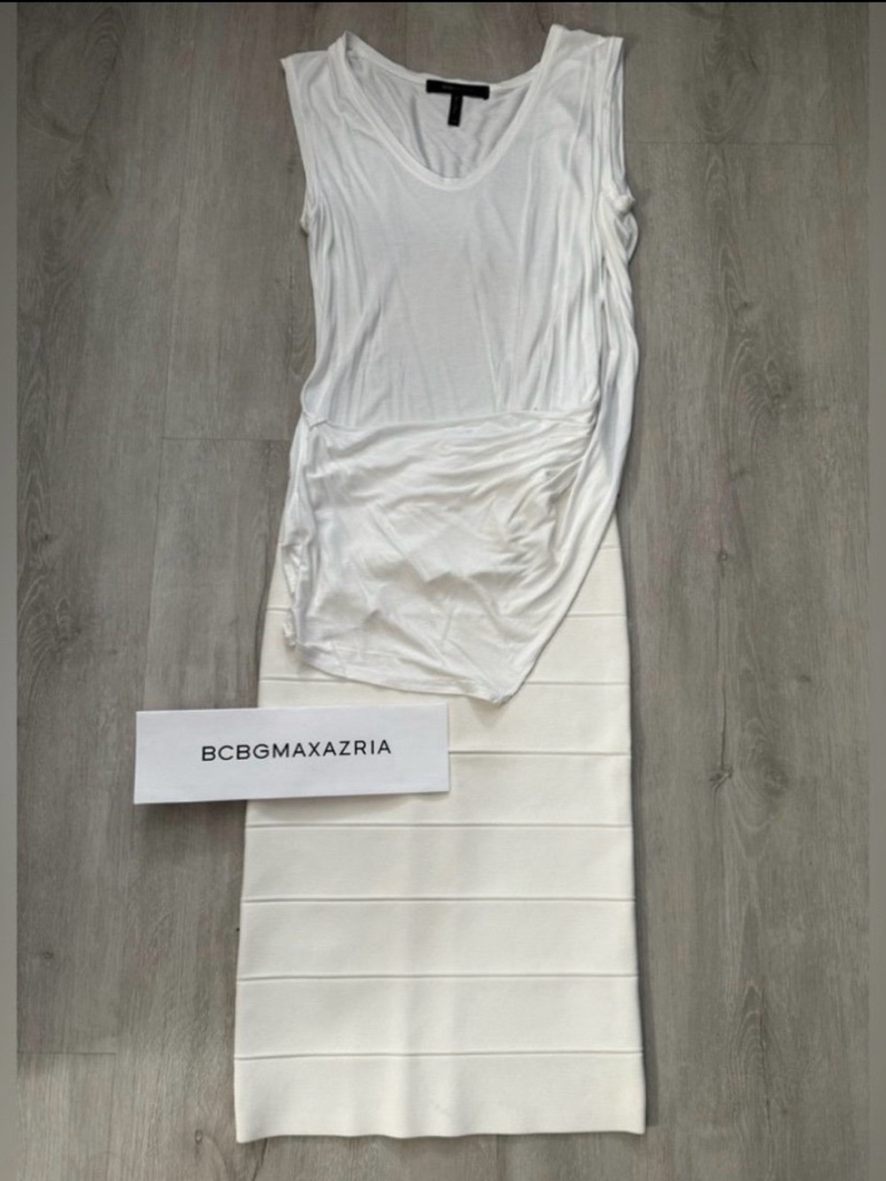 BCBGMaxAzria Pencil Skirt (S) + Asymmetrical Top Off White (XXS)